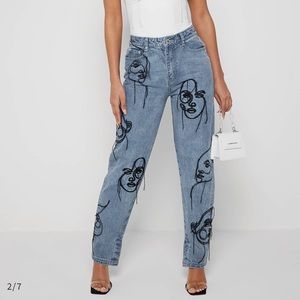 Maniere De Voir LINE ART MOM JEANS - MID BLUE